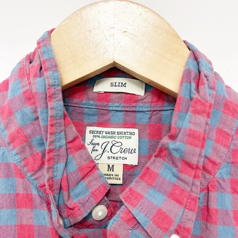 J. Crew Plaid Organic Cotton Slim Fit Long Sleeve Button Down Sz M